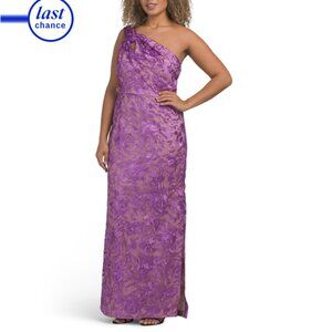 JS COLLECTIONS Rose Violet One Shoulder Soutache Column Gown